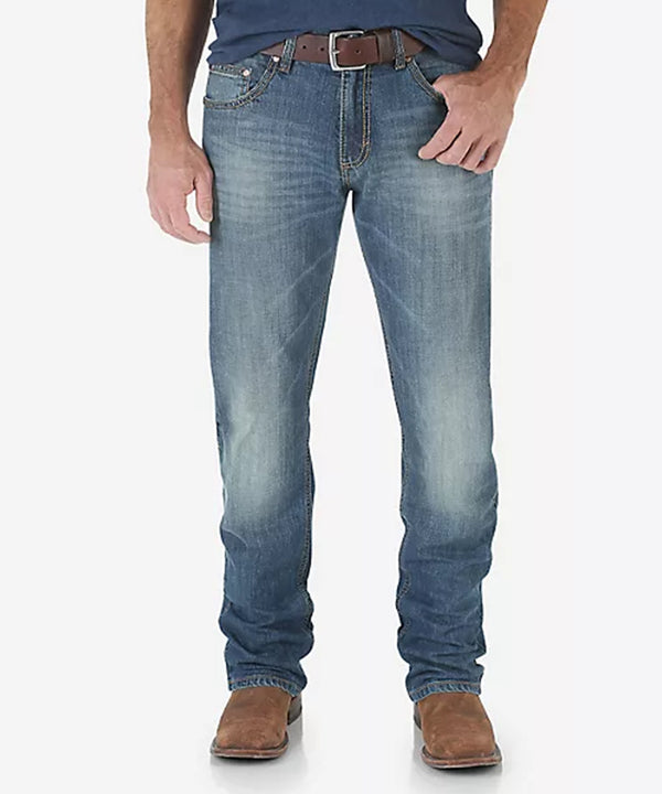 Wrangler Walker slim fit jeans in mid blue with cropped leg